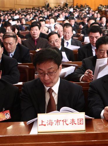 這是上海市代表團(tuán)在會場。新華社記者 劉衛(wèi)兵 攝