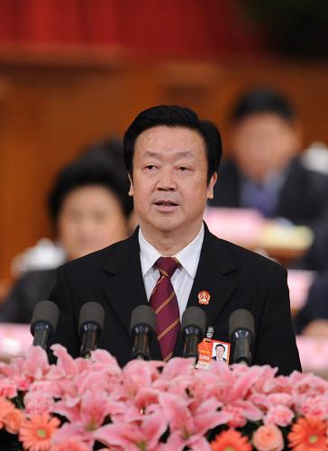 3月11日,十一屆全國人大四次會(huì)議在北京人民大會(huì)堂舉行第三次全體會(huì)議。最高人民法院院長王勝俊作最高人民法院工作報(bào)告。新華社記者 李濤 攝