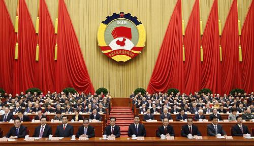 3月3日,中國人民政治協(xié)商會議第十二屆全國委員會第一次會議在北京人民大會堂開幕。這是胡錦濤、習(xí)近平、吳邦國、溫家寶、賈慶林、李克強、張德江、劉云山、王岐山、張高麗在主席臺就座。新華社記者 鞠鵬 攝