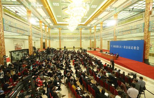 3月9日,十二屆全國人大一次會議在北京人民大會堂舉行記者招待會,外交部長楊潔篪回答中外記者提問。新華社記者 邢廣利 攝
