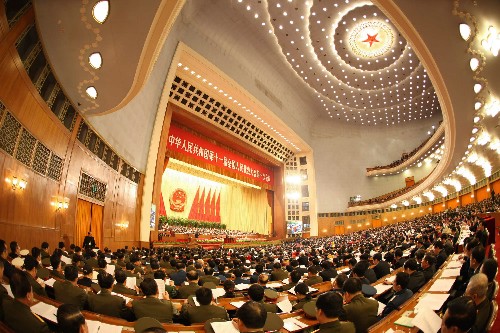 3月5日,第十一屆全國人民代表大會第一次會議在北京人民大會堂開幕。這是大會會場。 新華社記者 蘭紅光攝
