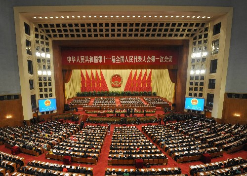 3月5日,第十一屆全國人民代表大會第一次會議在北京人民大會堂開幕。這是大會會場。 新華社記者 高潔 攝