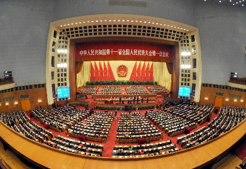 3月5日,第十一屆全國人民代表大會第一次會議在北京人民大會堂開幕。這是大會會場。 新華社記者 高潔 攝