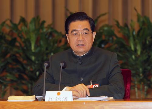 3月12日,中共中央總書記、國家主席、中央軍委主席胡錦濤出席十一屆全國人大四次會(huì)議解放軍代表團(tuán)全體會(huì)議并發(fā)表重要講話。新華社記者 李剛 攝