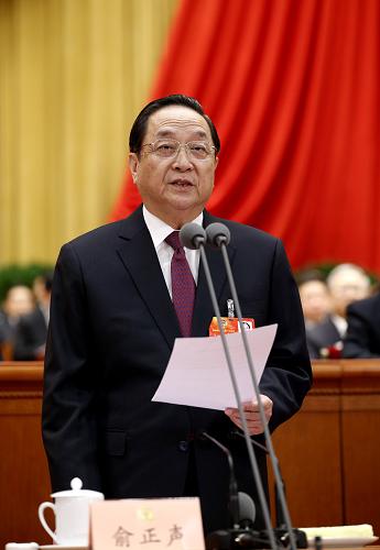 2013年3月3日,中國(guó)人民政治協(xié)商會(huì)議第十二屆全國(guó)委員會(huì)第一次會(huì)議在北京人民大會(huì)堂開幕。俞正聲主持開幕會(huì)。新華社記者 鞠鵬 攝