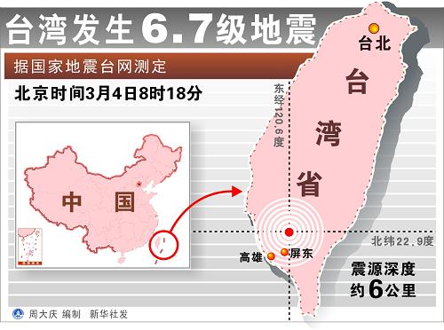 圖表:臺(tái)灣發(fā)生6.7級(jí)地震 新華社發(fā)