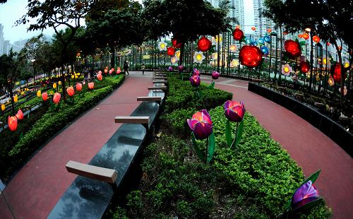 2月27日,寶翠公園被裝點(diǎn)成花燈的海洋。據(jù)悉,26日至28日,香港特區(qū)政府康樂及文化事務(wù)署將舉辦三場(chǎng)大型彩燈會(huì),慶祝元宵佳節(jié)。 新華社記者 宋振平 攝