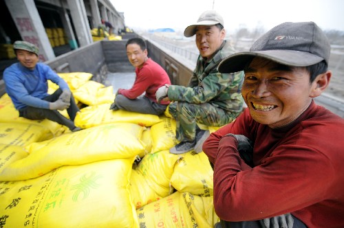 3月11日,蘭州鐵路局武威南車務(wù)段金昌火車站職工在化肥專列上。當(dāng)日,蘭州鐵路局武威南車務(wù)段金昌火車站組織化肥專列,將管內(nèi)金昌化肥集團(tuán)生產(chǎn)的1800噸化肥運(yùn)往新疆,支援春耕生產(chǎn)。 新華社記者 張錳 攝