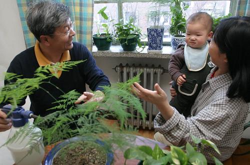 12月21日,天津市河西區(qū)濱水北里的石大爺和家人在溫暖的住房內(nèi)。新華社記者 劉海峰 攝