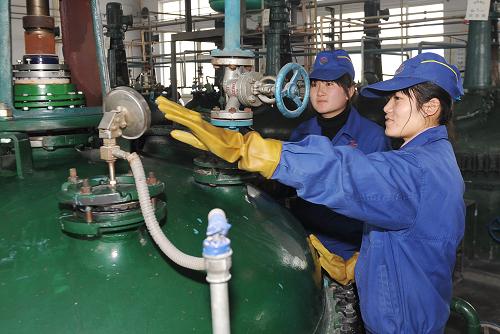 2月18日,寧夏賀蘭縣德勝園區(qū)一家企業(yè)員工在車間查看設備運行情況。面對當前復雜的經(jīng)濟形勢,寧夏各級黨委、政府和企業(yè)主動出擊,從危機中尋找機遇,搶占經(jīng)濟恢復發(fā)展先機。當金融危機沖擊寧夏鐵合金、電石等高載能行業(yè)時,寧夏羊絨、造紙、乳制品等8個主要行業(yè)企業(yè)卻“逆勢上揚”,成為寧夏應對金融危機影響的亮點。 新華社記者 劉泉龍 攝