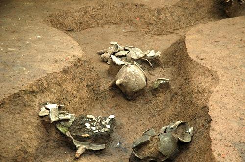 這是遺址祭祀坑出土的文物(12月21日攝)。新華社記者 明星 攝