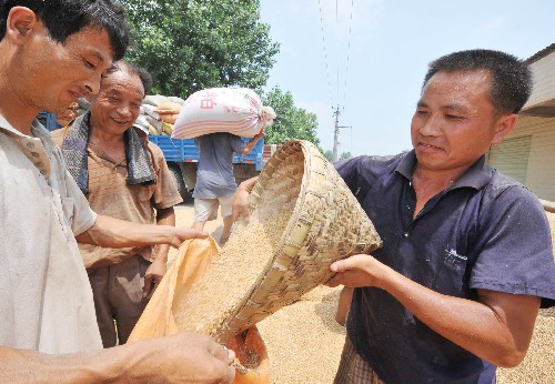 6月9日,四川省德陽(yáng)市一家糧食企業(yè)的工作人員在搬運(yùn)小麥。 目前,四川省糧食部門(mén)加緊向受災(zāi)地區(qū)調(diào)運(yùn)救災(zāi)糧食,保障受災(zāi)群眾基本生活。 新華社記者楊俊江攝