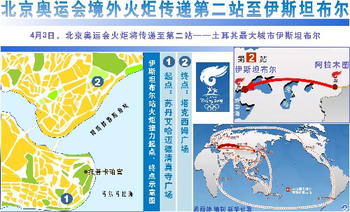 圖表:北京奧運(yùn)會境外火炬?zhèn)鬟f第二站至伊斯坦布爾 新華社發(fā)