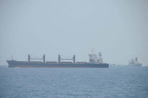 這張4月12日拍攝于亞丁灣的照片顯示兩艘被中國(guó)海軍首批護(hù)航編隊(duì)護(hù)送的貨船。當(dāng)日,中國(guó)海軍首批護(hù)航編隊(duì)在亞丁灣執(zhí)行最后一批單獨(dú)護(hù)航任務(wù)。至此,中國(guó)海軍首批護(hù)航編隊(duì)在亞丁灣、索馬里海域共護(hù)送40批206艘商船。首批護(hù)航編隊(duì)預(yù)計(jì)于13日與第二批護(hù)航編隊(duì)會(huì)合并共同執(zhí)行兩次聯(lián)合護(hù)航任務(wù)。 新華社記者 朱鴻亮 攝
