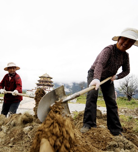 7月11日,兩名施工人員在尼洋閣前施工。 尼洋閣位于西藏林芝地區(qū)八一鎮(zhèn),是一座極具西藏民族文化特色的藏式建筑,為藏東南著名的旅游景點。2008年福建省提供500萬元專項援藏資金,用于將林芝地區(qū)地標(biāo)性建筑尼洋閣打造成一個集挖掘、保護(hù)和展示藏東南非物質(zhì)文化遺產(chǎn)為一體的博物館。 新華社記者 普布扎西 攝