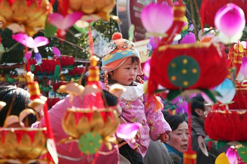 1月28日,一位小朋友在南京夫子廟傳統(tǒng)花燈市場看花燈。當日是農(nóng)歷大年初三,南京天氣晴好,夫子廟扎燈藝人推出的荷花燈、菠蘿燈、獅子燈等30多個品種約40萬盞各式手扎傳統(tǒng)花燈,吸引了不少家長帶著孩子前來觀賞、選購,五顏六色的花燈讓孩子們目不暇接。新華社發(fā)(王新 攝)