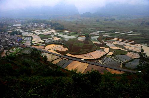 在河池市大化瑤族自治縣貢川鄉(xiāng)清坡村,稻田在雨中開(kāi)始煥發(fā)生機(jī)(4月17日攝)。連日來(lái)的降雨天氣讓廣西部分地區(qū)的旱情得到一定程度的緩解,農(nóng)作物受災(zāi)面積全面下降。據(jù)廣西防汛抗旱指揮部統(tǒng)計(jì),截至17日,全區(qū)農(nóng)作物受旱面積711.25萬(wàn)畝,較16日減少了34.24萬(wàn)畝。新華社記者 黃孝邦 攝