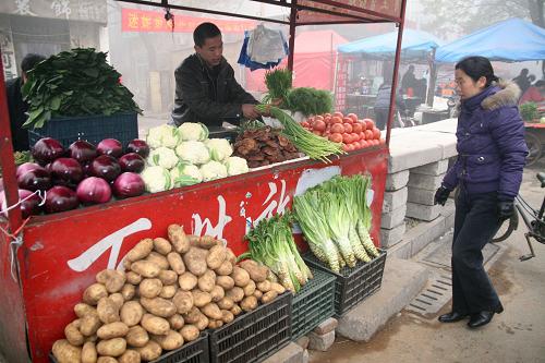 12月1日,市民在河北省邢臺市五四街菜市場采購蔬菜。當(dāng)日,當(dāng)?shù)厥袌霾糠质卟藘r格較前幾日有所下降。 新華社發(fā)(岳立中 攝)