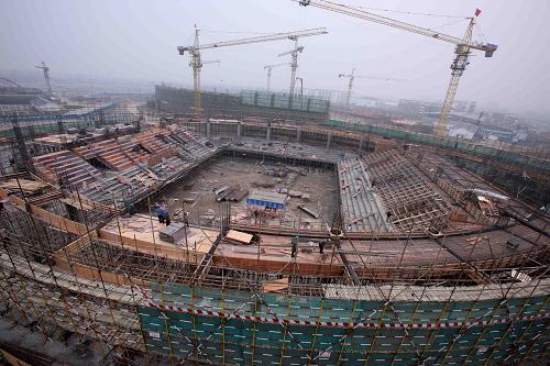 這是蘇州援建的綿竹市體育中心工程施工現(xiàn)場(chǎng)(1月30日攝)。新華社記者 陳建力 攝