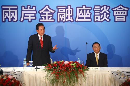 11月5日,兩岸金融座談會在臺北舉行,海協(xié)會會長陳云林和海基會董事長江丙坤出席。這是陳云林在座談會上講話。 新華社記者 邢廣利 攝