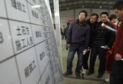 2月25日,幾位應(yīng)聘人員在查詢(xún)用工信息。 當(dāng)日,以“服務(wù)進(jìn)城務(wù)工,幫助就近就業(yè),扶持返鄉(xiāng)創(chuàng)業(yè)”為主題的安徽省2010年“春風(fēng)行動(dòng)”在該省巢湖市啟動(dòng),共有來(lái)自安徽省內(nèi)外的100多家企業(yè)在啟動(dòng)儀式現(xiàn)場(chǎng)招聘,提供就業(yè)崗位6000余個(gè)。本次“春風(fēng)行動(dòng)”為期兩個(gè)多月。 新華社記者 李健 攝