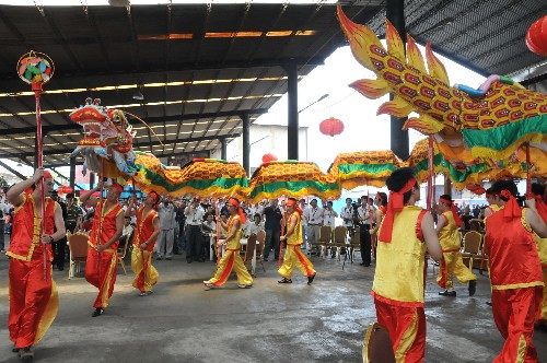 2月14日,在尼日利亞拉各斯,800多名華人華僑和來(lái)自尼日利亞、德國(guó)和印度的朋友一起慶祝中國(guó)春節(jié)。圖為華人團(tuán)體進(jìn)行舞獅表演。新華社記者曹凱攝