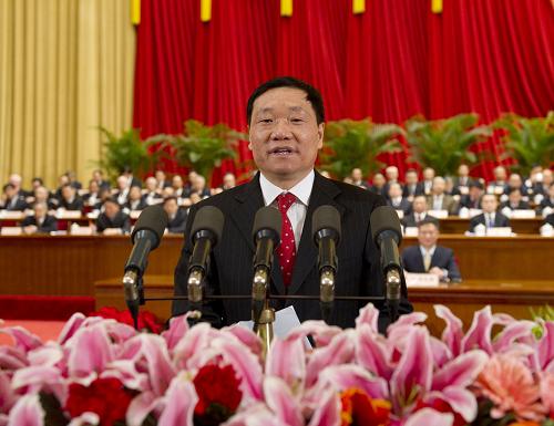 這是中國銀行董事長肖鋼在大會上致辭。新華社記者 黃敬文 攝