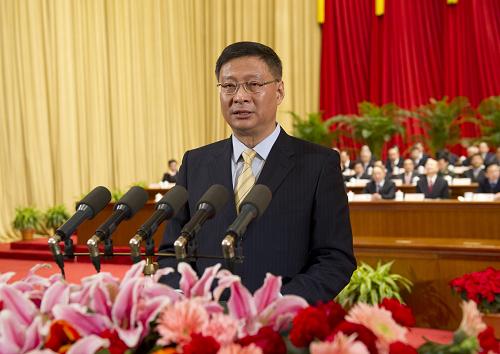 這是中國銀行行長李禮輝主持大會。新華社記者 黃敬文 攝