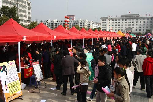 2月8日,應聘者在江西省于都縣舉行的招聘會上了解企業(yè)招工信息。新華社發(fā)(盧曉煒 攝)