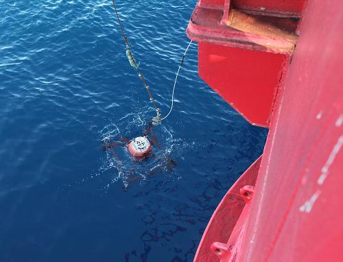 海底地震儀以每秒1米的速度沉入海底(12月17日攝)。新華社記者 黃小希 攝