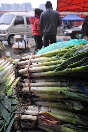 3月19日,太原市河西農(nóng)副產(chǎn)品批發(fā)市場商戶在銷售大蔥。當(dāng)日,記者在太原市河西農(nóng)副產(chǎn)品批發(fā)市場了解到,由于今年大蔥種植面積減少,再加上近期氣溫下降,產(chǎn)量降低引發(fā)供求失衡導(dǎo)致大蔥價格持續(xù)上漲,大蔥零售價從春節(jié)期間的1元多一斤漲到現(xiàn)在的4元一斤。而“田間地頭——大蔥經(jīng)紀(jì)人——蔬菜批發(fā)商——蔬菜批發(fā)市場——菜市場——市民餐桌”的冗繁流通環(huán)節(jié)也助推蔥價上漲。新華社記者 詹彥 攝