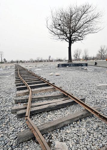 這是3月23日拍攝的唐山地震遺址紀念公園內(nèi)一段被地震扭曲的鐵軌遺址,此次工程將對這個遺址進行加固。新華社記者 鞏志宏 攝