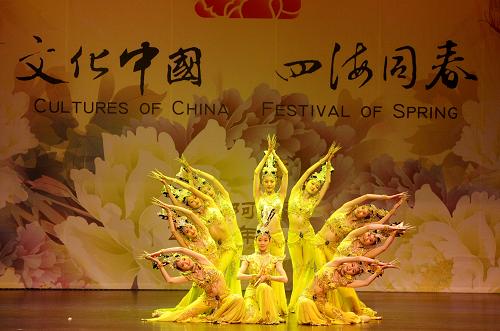 2月15日,在美國(guó)佛羅里達(dá)州邁阿密,戰(zhàn)友文工團(tuán)舞蹈隊(duì)的演員們?cè)?#8220;文化中國(guó)·四海同春”晚會(huì)上表演舞蹈《千手觀音》。新華社記者 方喆 攝