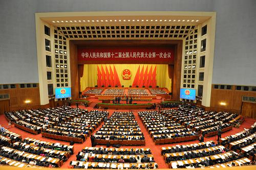 3月10日,十二屆全國人大一次會議在北京人民大會堂舉行第三次全體會議。 新華社記者 楊宗友 攝