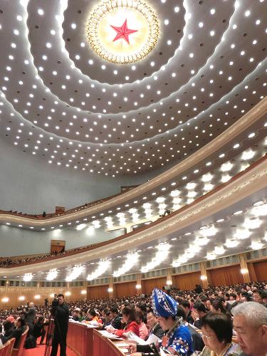 3月10日,十二屆全國人大一次會議在北京人民大會堂舉行第三次全體會議。 新華社記者 蘭紅光 攝