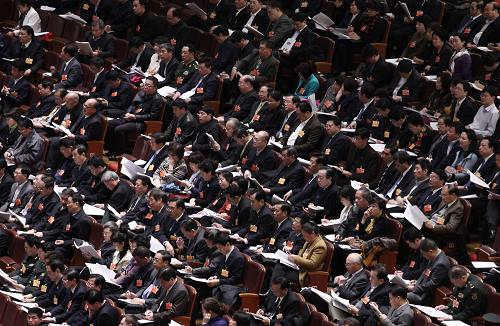 3月10日,十二屆全國人大一次會議在北京人民大會堂舉行第三次全體會議。這是政協(xié)委員列席會議。 新華社記者 金立旺 攝