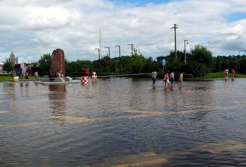 8月11日,黑河市大黑河島國(guó)貿(mào)城周圍和植物園被淹。新華社發(fā)(邱齊龍 攝)