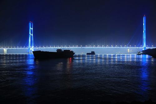 這是10月27日拍攝的九江長江二橋夜景。新華社發(fā)(張海巖 攝)