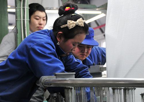 2月15日,工人在寧夏西吉縣一家新建企業(yè)車(chē)間生產(chǎn)。新華社記者 趙國(guó)華 攝