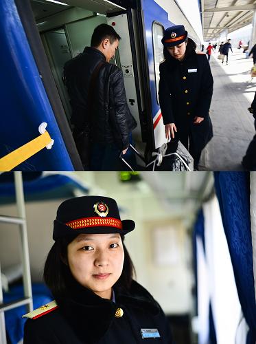 2月10日,北京客運(yùn)段的實(shí)習(xí)列車員胡安平在西寧西站引導(dǎo)乘客上車。剛參加工作的90后姑娘胡安平第一次在列車上過年,她希望新的一年好好工作,早點(diǎn)轉(zhuǎn)正成為正式員工。當(dāng)日是大年初一,是萬家團(tuán)聚歡度新春到來之時(shí),在新年的第一天,許多人卻堅(jiān)守在工作一線,為了讓大家能過一個(gè)平安、快樂、整潔的春節(jié)默默奉獻(xiàn)著。新華社發(fā)(吳剛 攝)