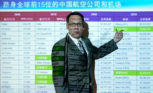 9月7日,蘭迪·廷塞思用一張圖表演示中國(guó)航空公司和機(jī)場(chǎng)過(guò)去10在全球排名的增長(zhǎng)。當(dāng)日,波音民用飛機(jī)集團(tuán)市場(chǎng)營(yíng)銷副總裁蘭迪·廷塞思在北京發(fā)布波音2011年中國(guó)市場(chǎng)展望。波音預(yù)測(cè),在直至2030年的未來(lái)20年內(nèi)中國(guó)將需求5000架新飛機(jī),價(jià)值6000億美元。新華社記者 王建華 攝