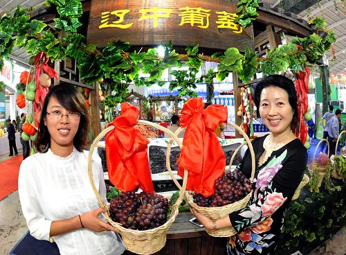 9月23日,參觀者在遼中葡萄展臺(tái)前拍照留念。當(dāng)日,第八屆中國遼寧(沈陽)國際農(nóng)業(yè)博覽會(huì)在沈陽國際展覽中心開幕。本次博覽會(huì)設(shè)置了遼寧省“一縣一業(yè)”示范農(nóng)產(chǎn)品展區(qū)、休閑農(nóng)業(yè)展區(qū)與國際展區(qū)等,共有展位2000個(gè),集中展示了來自遼寧各縣市、全國各地以及海外的特色農(nóng)產(chǎn)品和高新技術(shù)農(nóng)業(yè)新品。新華社發(fā)(楊新躍 攝)