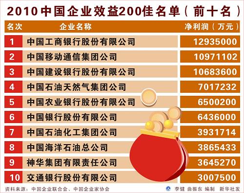 圖表:2010中國企業(yè)效益200佳名單(前十名)新華社發(fā)