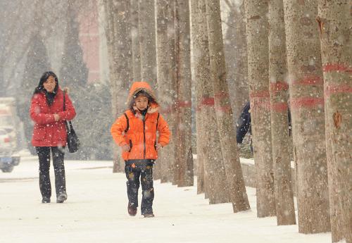 1月3日,行人冒雪走在石家莊街頭。從2日夜間開始,河北省大部分地區(qū)出現(xiàn)降雪天氣。新華社記者 鞏志宏 攝