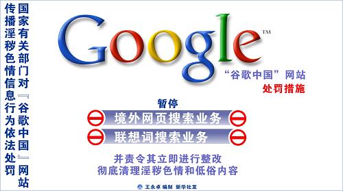 圖表:國(guó)家有關(guān)部門對(duì)“谷歌中國(guó)”網(wǎng)站傳播淫穢色情信息行為依法處罰 新華社發(fā)