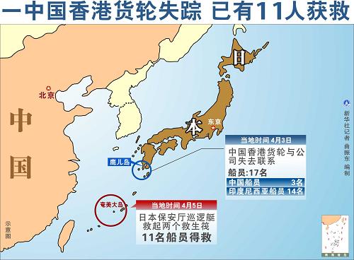 圖表:一中國香港貨輪失蹤 已有11人獲救 新華社記者 曲振東 編制
