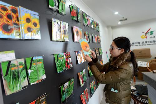 2月19日,在首家北京園博會(huì)特許商品團(tuán)購(gòu)展示中心,顧客在挑選園博會(huì)特許商品。新華社發(fā)
