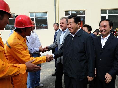 10月30日,正在敘利亞訪問的全國政協(xié)主席賈慶林前往中國中材建設(shè)公司承建的敘利亞巴迪亞水泥廠考察。新華社記者 馬占成 攝