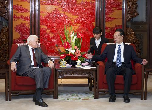 5月23日,中共中央政治局常委、國務院副總理張高麗在北京會見由黨主席希門內(nèi)斯率領(lǐng)的哥斯達黎加民族解放黨代表團。 新華社記者 謝環(huán)馳 攝