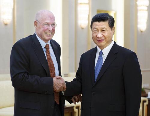 4月24日,中國國家主席習近平在北京人民大會堂會見美國前財政部長保爾森。新華社記者 謝環(huán)馳 攝